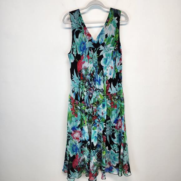 Dressbarn Floral Maxi Dress Size 22W Multicolor Chiffon Flowy Lined Sleeveless - Picture 4 of 11